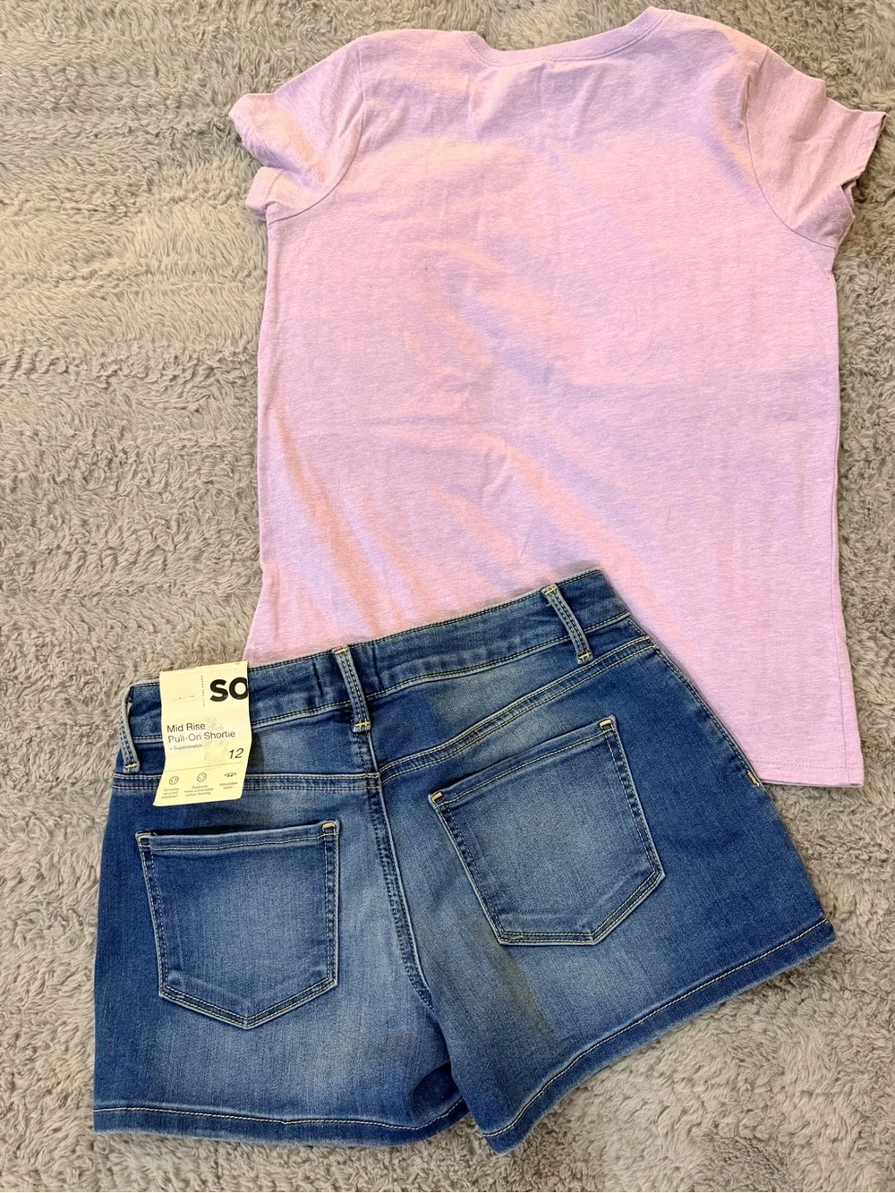 SO Girls' Mid Rise Shorts with Bonus Lavender Horse Graphic T-shirt